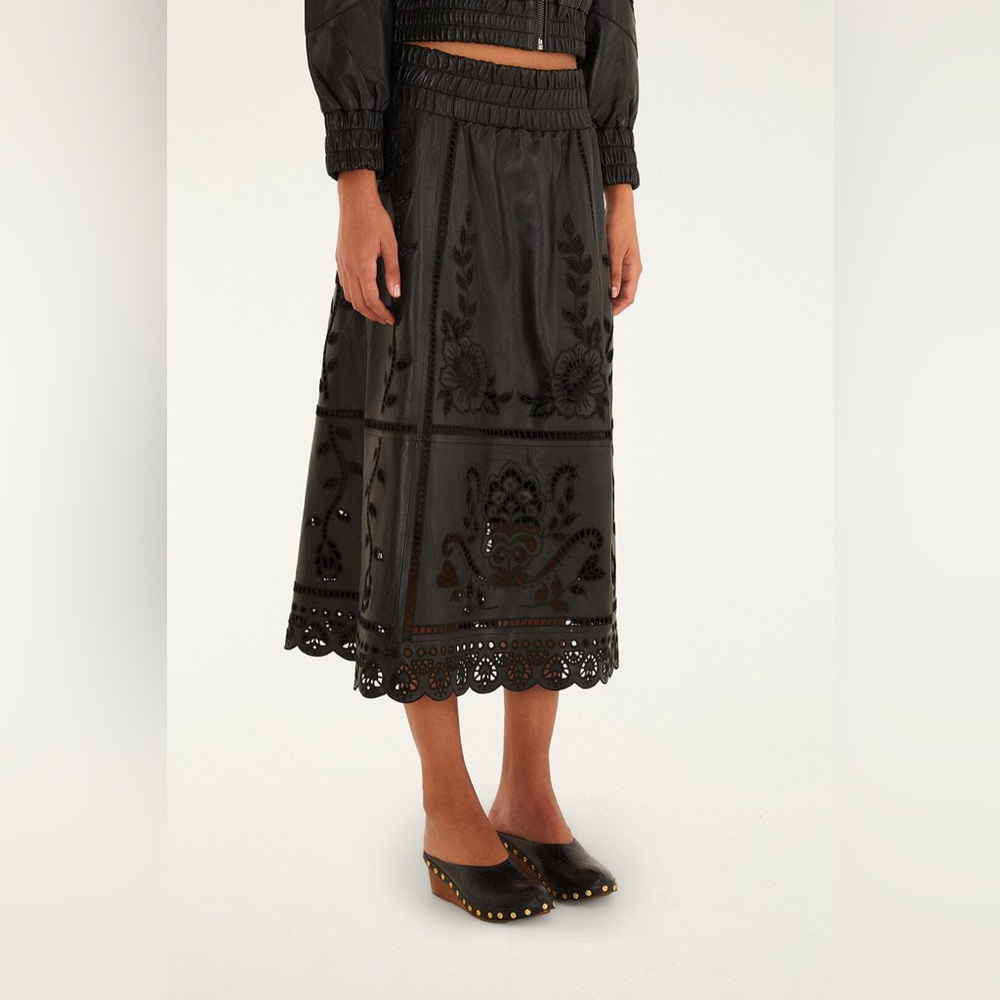 NWT Farm Rio Black Richelieu Heart Leather Skirt